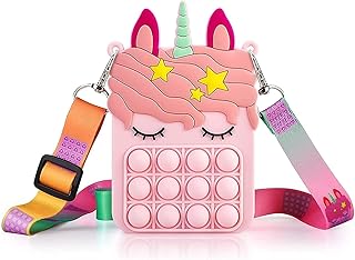 فاليري شنطة كتف بوب ات على شكل يونيكورن للبنات والنساء، شنطة بوب مع لعبة يونيكورن بوب، شنطة كتف العاب فيدجيت بوب فيدجيت، لون خوخي