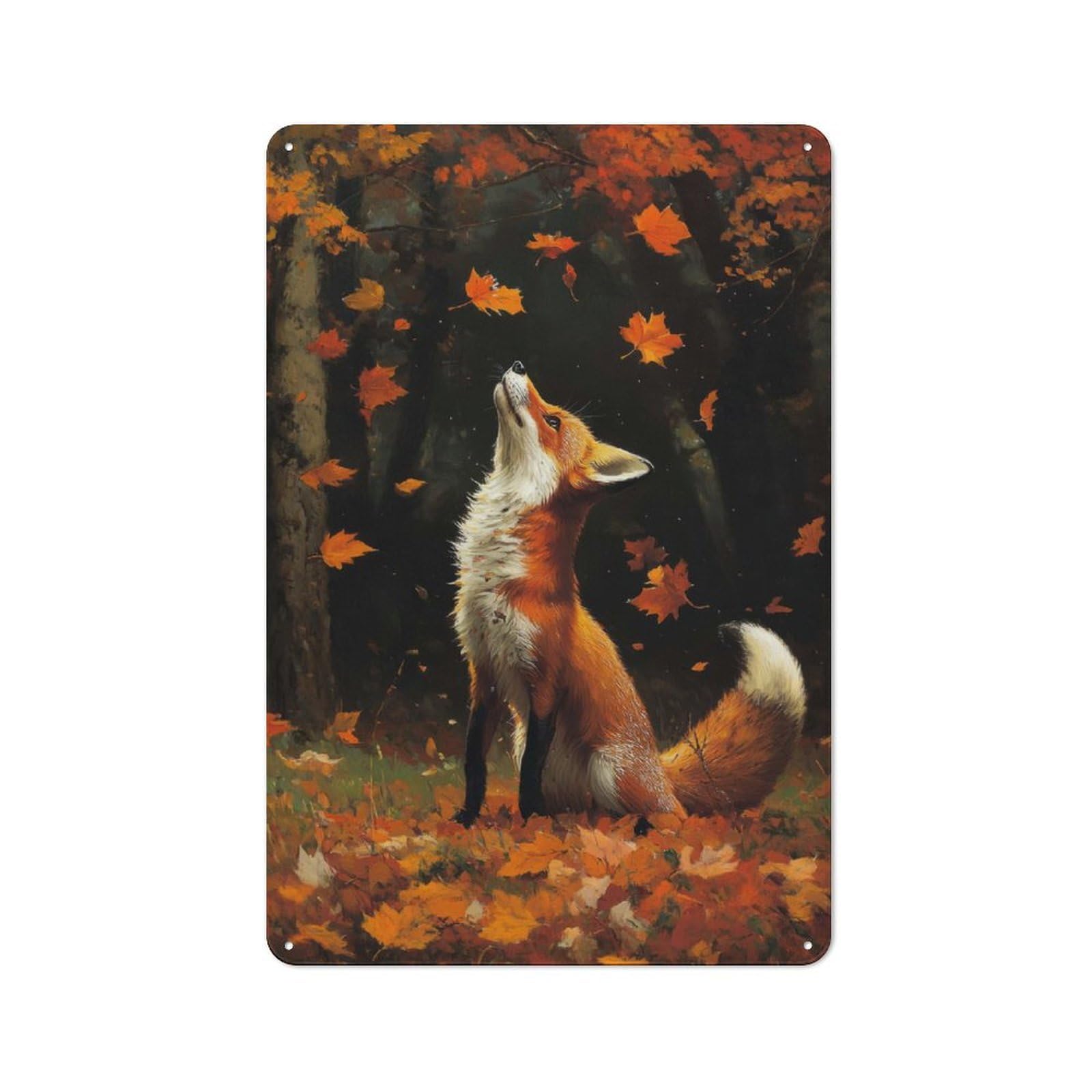 Junmoney Fox In Autumn Forest Metal Wall Sign 30X20cm Featuring For Garage Or Workshop, For Garage, Workshop And Man Cave Decoration