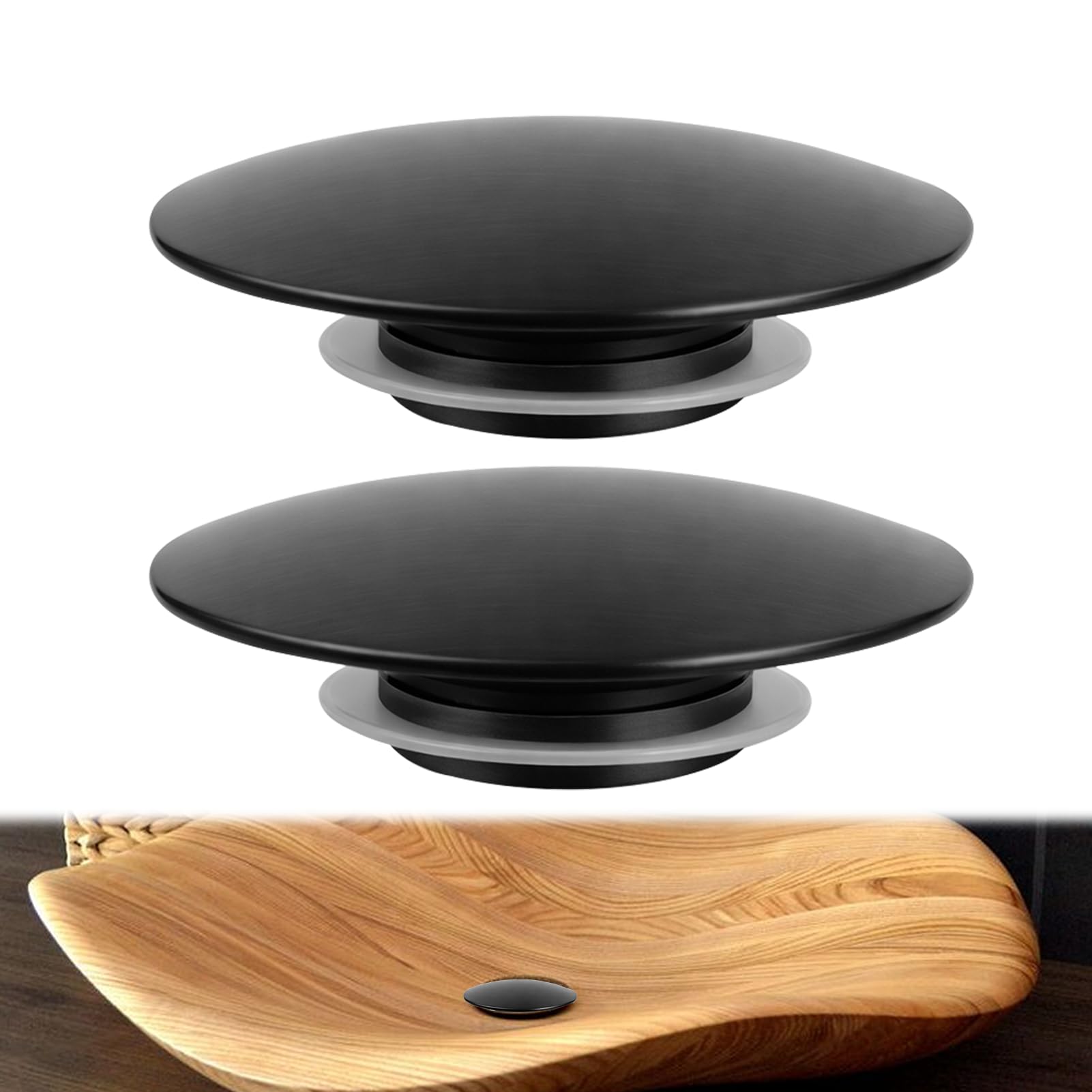 2 Pcs Replacement Drain Stopper Cap,66mm Brass Pop Up Sink Plug Replacement,Matte Black Bathroom Sink Plug Replacement For Basin Vanity Without Overflow,Easy To Install.