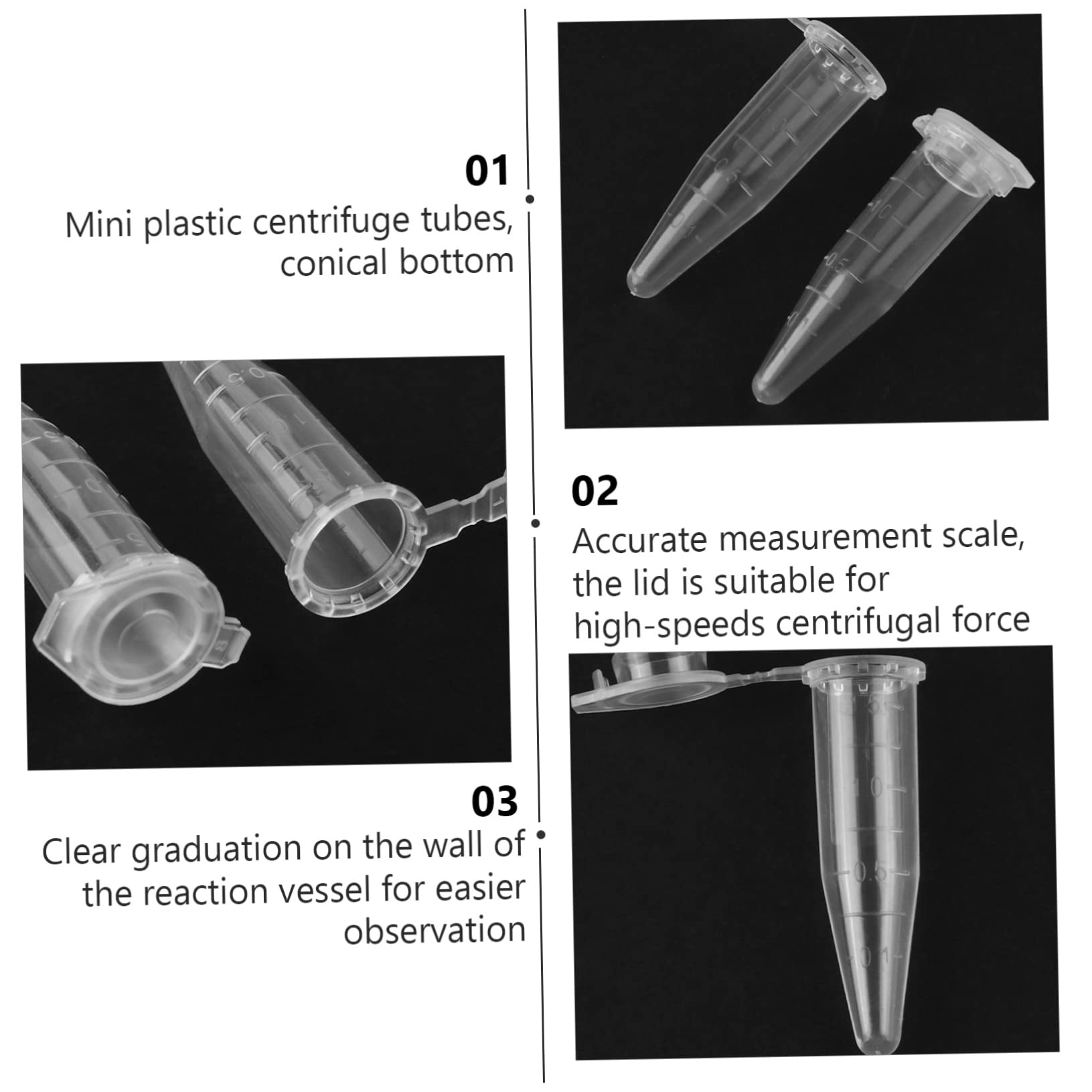 1000 Pcs Sample Bottles Clear Container Test Tubes with Lids Laboratory Test Tube Accessories Clear Sample Storage Container Plastic Test Tubes Centrifuge Vial KICHOUSE