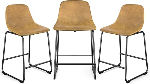 Miniatura 29 de Rfiver Taburetes de bar de piel sintética de poliuretano, juego de 2, taburetes industriales con respaldo y reposapiés, sillas modernas sin brazos