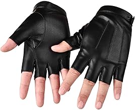 AWAVM Fingerless Driving Gloves PU Faux Leather Half Finger Glove Outdoor Sport Mittens Halloween Cosplay Costume Gloves for Men Women Teens