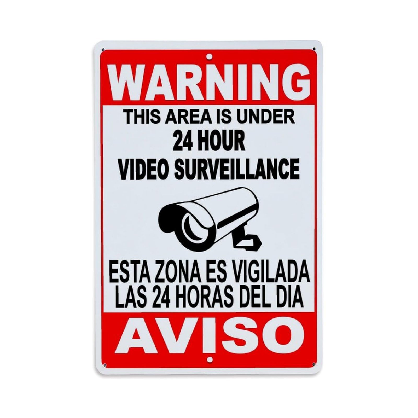 Warning Video Surveillance Area Sign Retro Metal Tin Sign, Vintage Metal Poster for home, Gaming Room, Studio Workshop,Bar,Garage Wall Art Decor 8x12 Inch