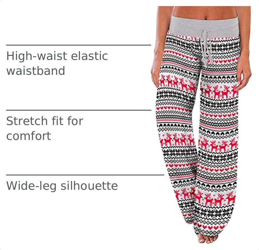 Image of AMiERY Women's Comfy Casual Pajama Pants Floral Print Drawstring Palazzo Lounge Pants Wide Leg