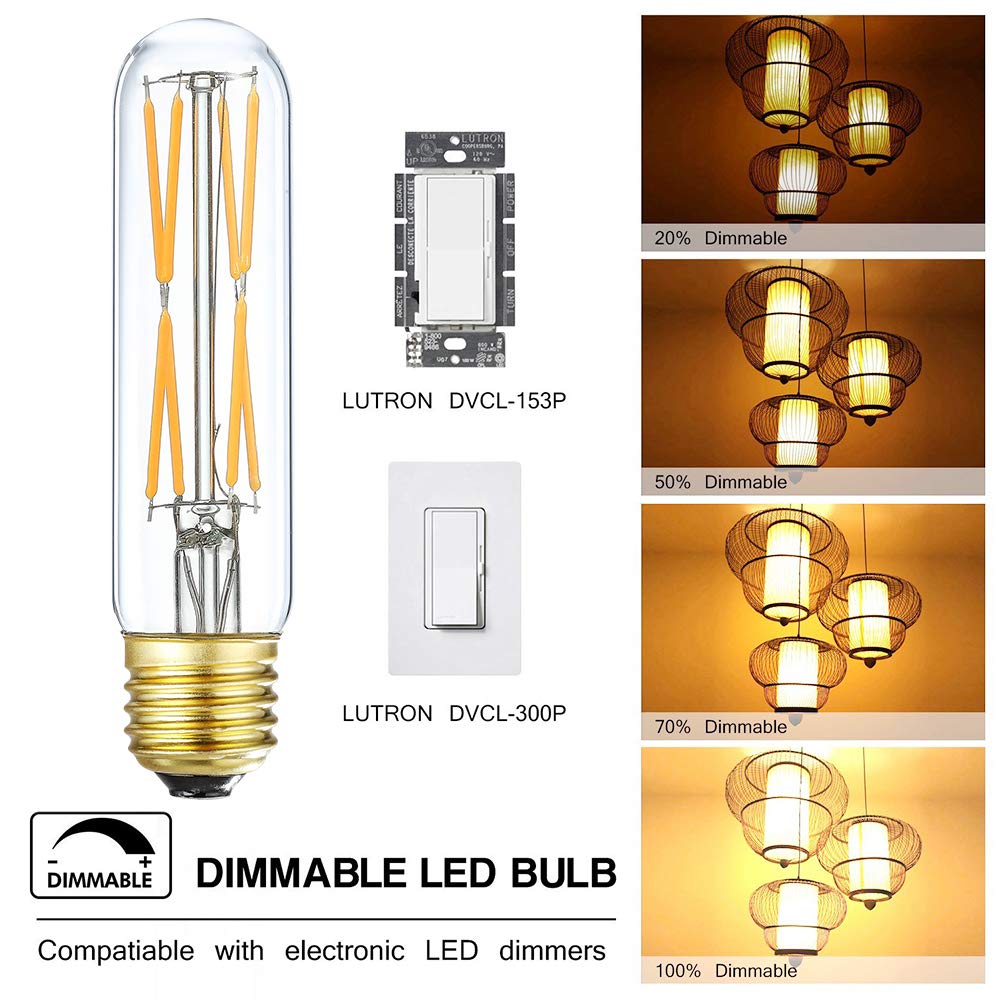 Dimmable T10 Frosted LED Bulbs,6W LED Tubular Edison Bulbs 60 Watt...
