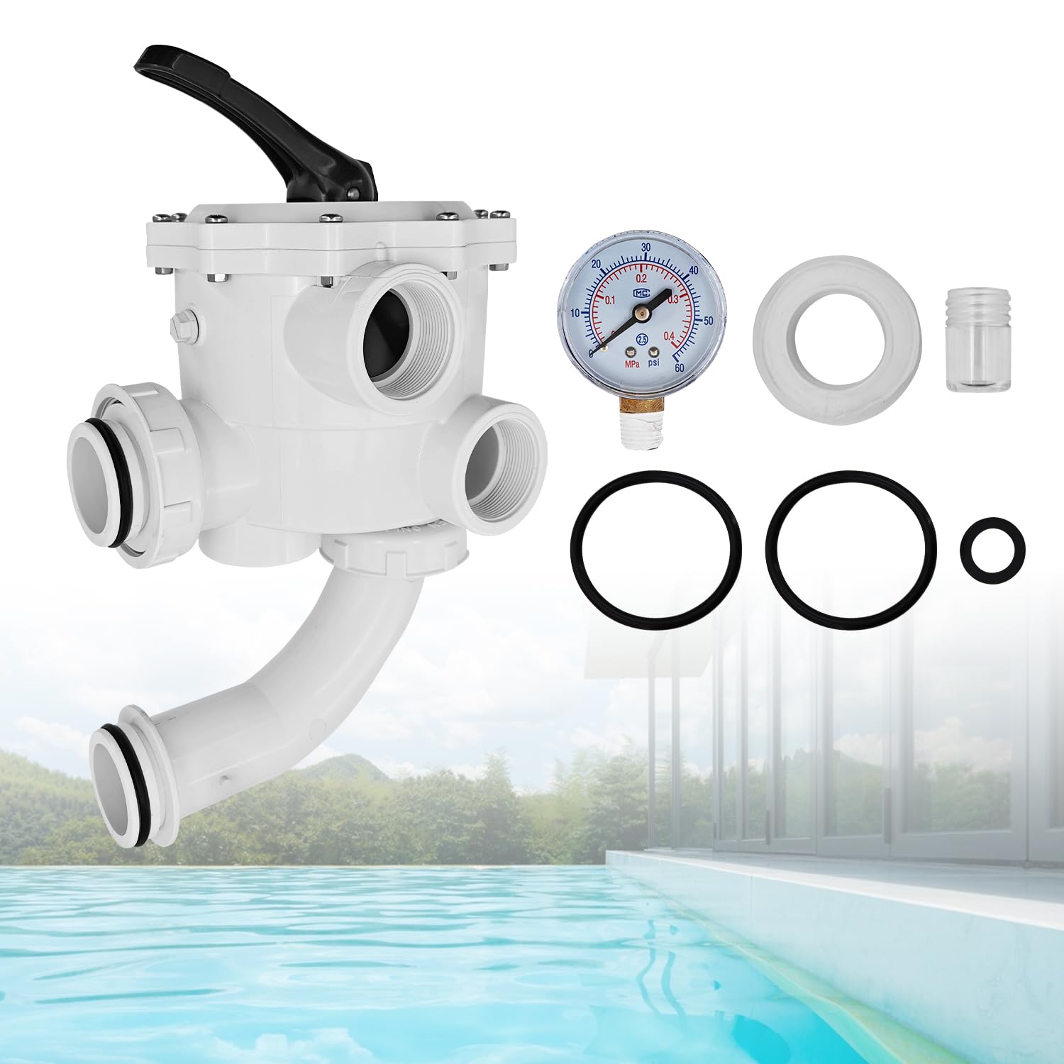 261055 Multiport Valve 2'' Plumbing Compatible with Triton C II HD for Quad D.E. Pool and Spa Side Mound DE and Sand Filters 7.5" Centerline SM2-PP3 SM-20-3 (261055 White)