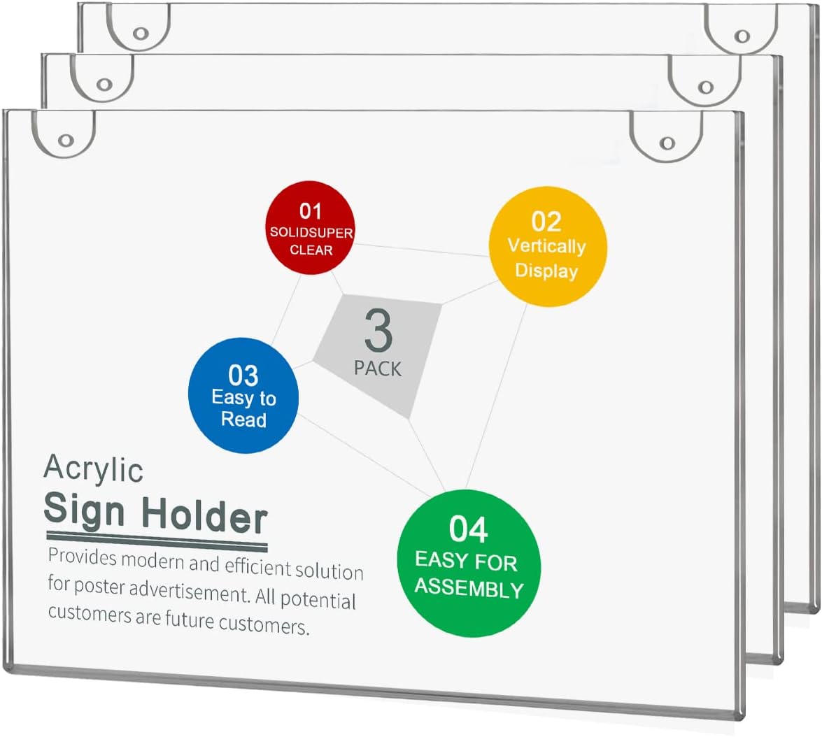 BlueValley Clear Acrylic Sign Holder 8.5x11 Inches, Wall Mount Acrylic