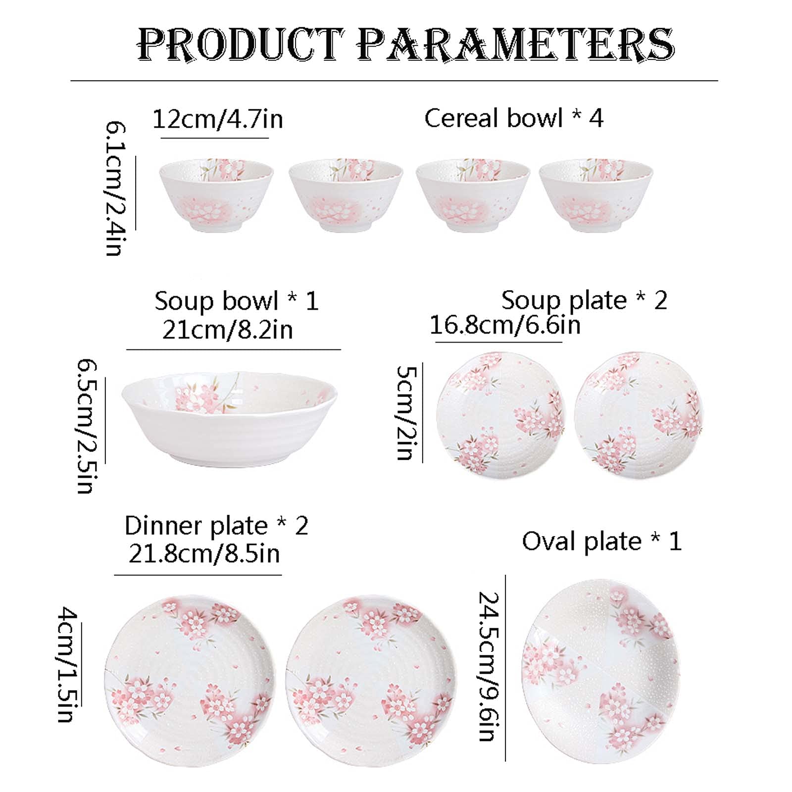 10-częściowy zestaw łączony porcelany Piękne naczynia i talerze z wzorem Sakura Zestaw naczyń kuchennych na obiad, sałatkę, deser