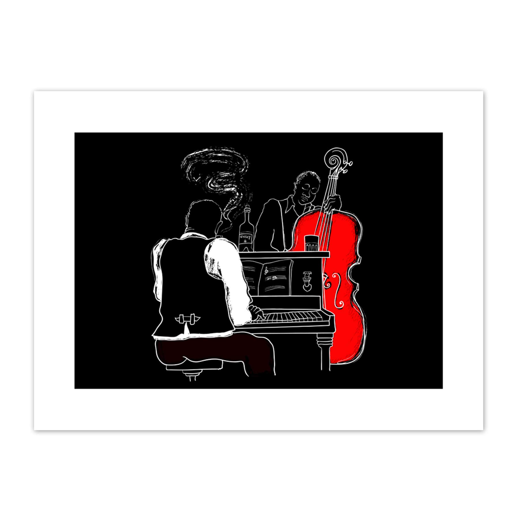 Wee Blue Coo Musicians Jazz Piano Illustration Art Print Canvas Premium Wall Decor Poster