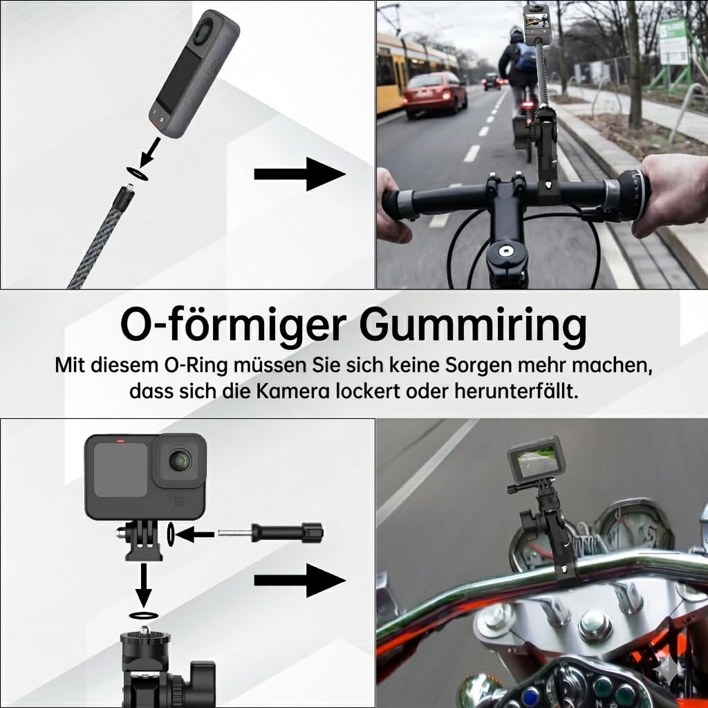 Action-Kamera-Zubehör,Action Cam Motorrad Halterung | Action-Kamera Zubehör-Set für Lenker, Carbon-Verlängerung (20 cm), für Insta360 X5 X4 X3 GO 3S GoPro DJI Osmo Action