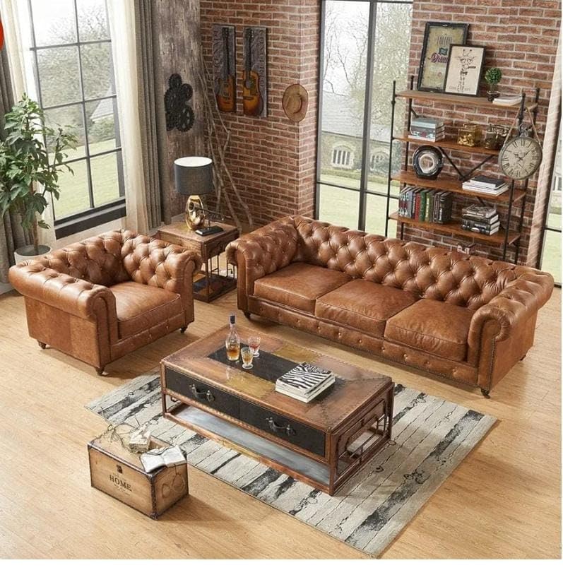 Image of Royale Hand Tufted Four (3+1) Seater Elegant Wooden Base Sofa in Wide Extravagant Fabric, Gives Luxurious Look for Home /Living Room /Office /Guest Room /Hotels