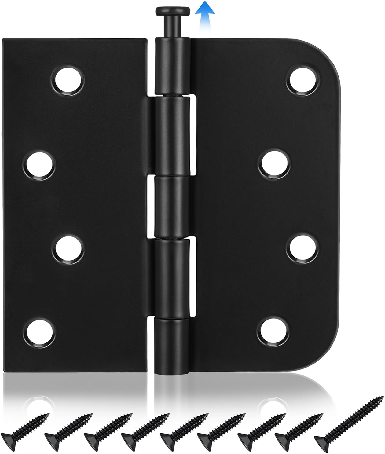 4in Black Door Hinges 6 Pack Interior and Exterior Door Hinges Black Matte 4 x 4 Inch with Square and 5/8" Radius Corner, Removable Pin, Iron Material