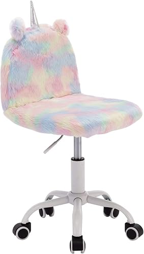 Guyou Silla de escritorio de estudio para niños, asientos de sudor, silla colorida para niños, linda silla giratoria con ruedas para computadora con