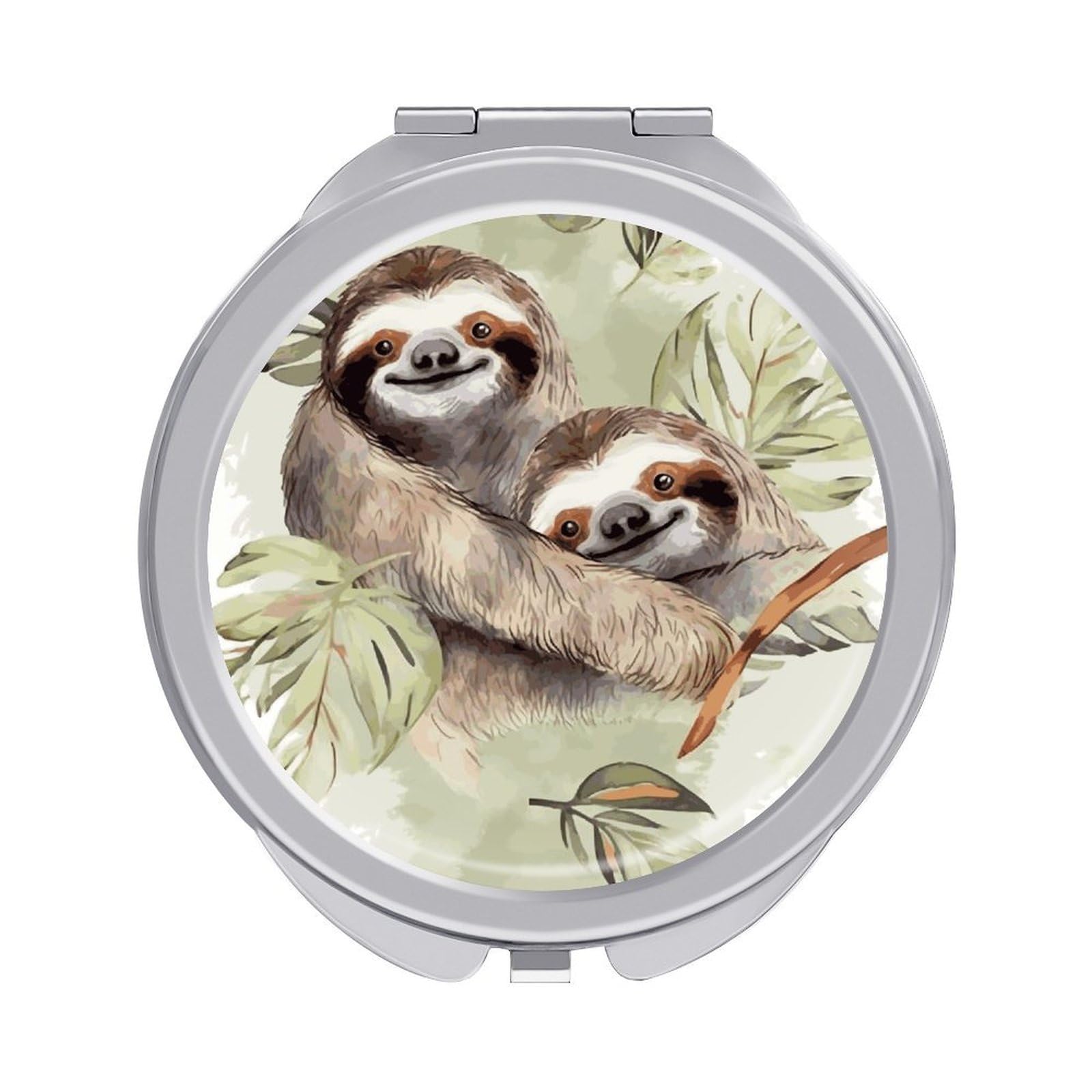LDGSUPH Watercolor Sloth Travel Makeup Mirrors Portable Compact Mirror Double-Sided 2X/1X Magnifying Folding Pocket Mirror Mini Round Handheld Mirrors for Home Outdoor
