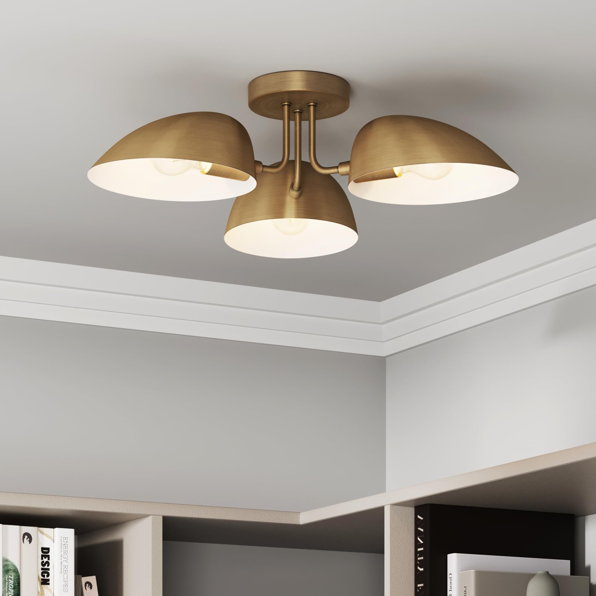 Nathan James Argo Semi Mount Flush Ceiling Light, 3Lights Modern Retro