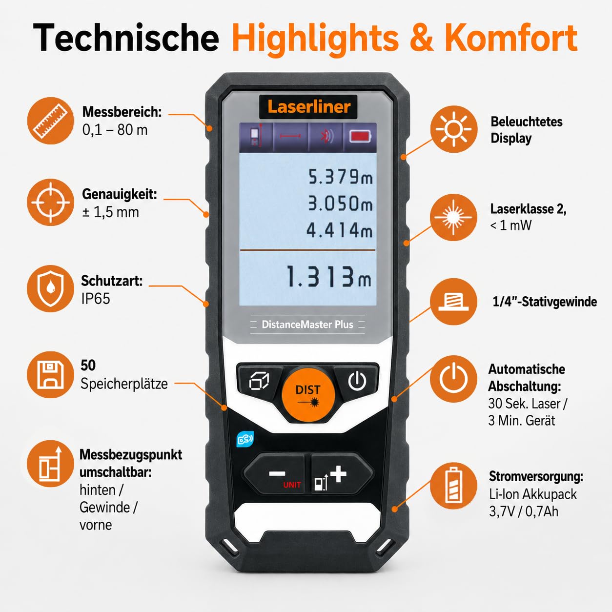 Laserliner Télémètre laser Lithium DistanceMaster Plus 80 EcoLine - Electroportatif et machine
