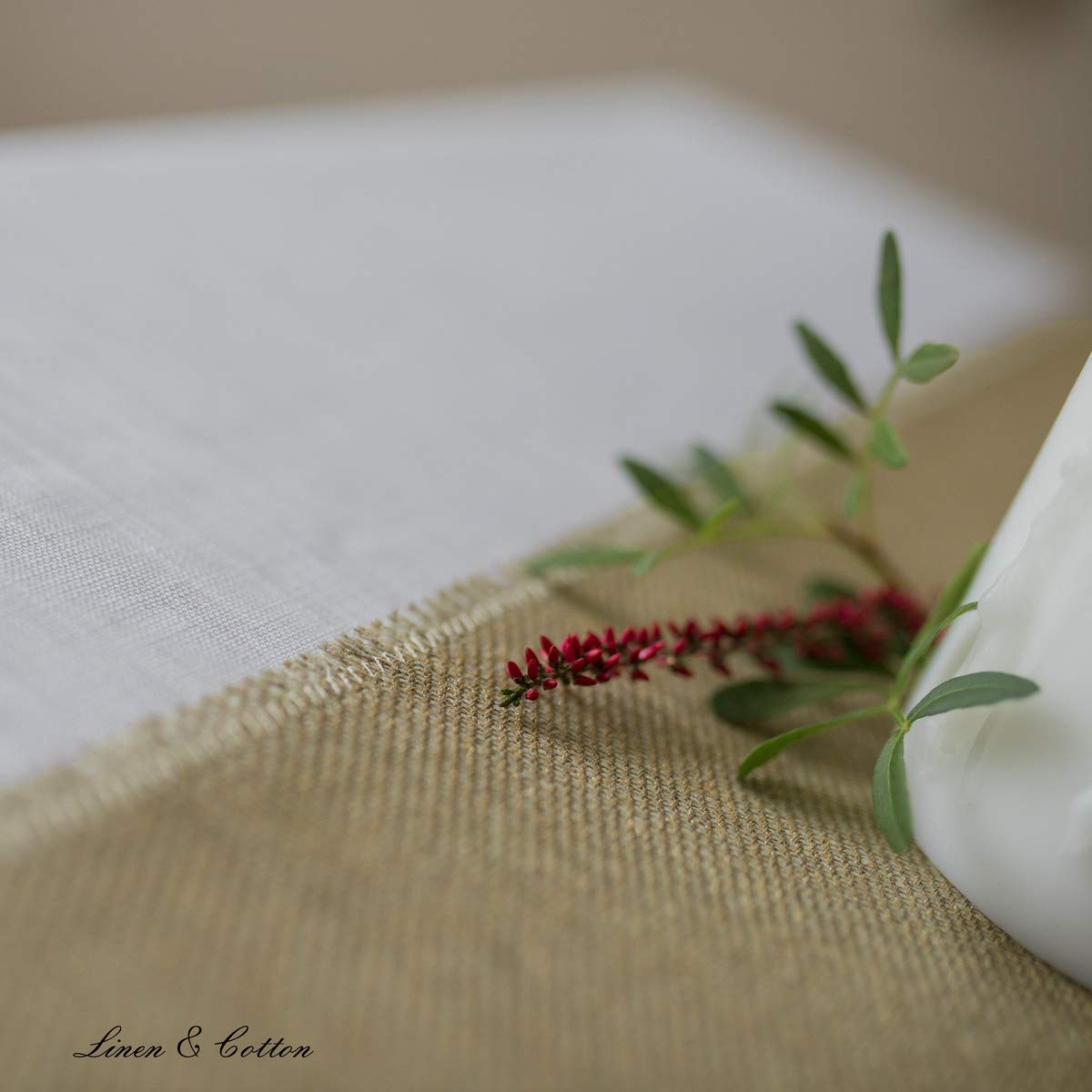 Linen & Cotton Tischläufer Stoff Tischband Tischdeko Aurum - 74% Leinen, 26% Baumwolle, Beige Gold (47 x 250 cm) Läufer Tisch Decken Deko für Home Küche Esstisch Hochzeit Geburstag Party Fest Event