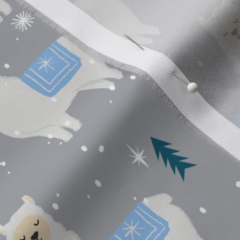 Spoonflower Fabric - Winter Llama Christmas Holiday Xmas Llamas Cute Alpaca Grey Blue Printed on Organic Cotton Sateen Fabric by The Yard - Sewing Quilting Apparel Home Decor