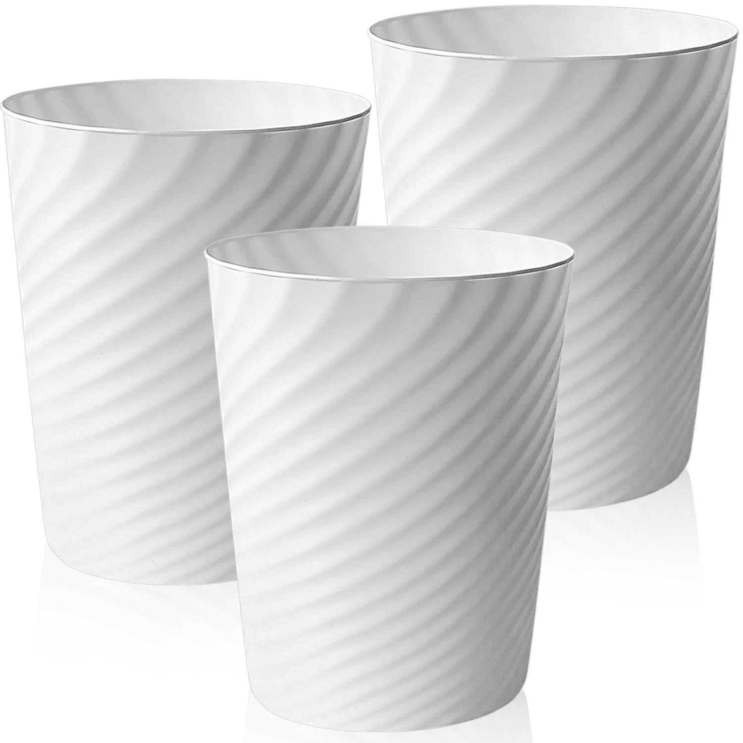 Xtrillogen 3PCS Plastic Waste Paper Bin,8L Small Bin with Threaded Texture,Slim Round Rubbish Waste Paper Basket,Trash Can for Kitchen,Bathroom,Office,Living Room,Toilet,and Bedroom(White)