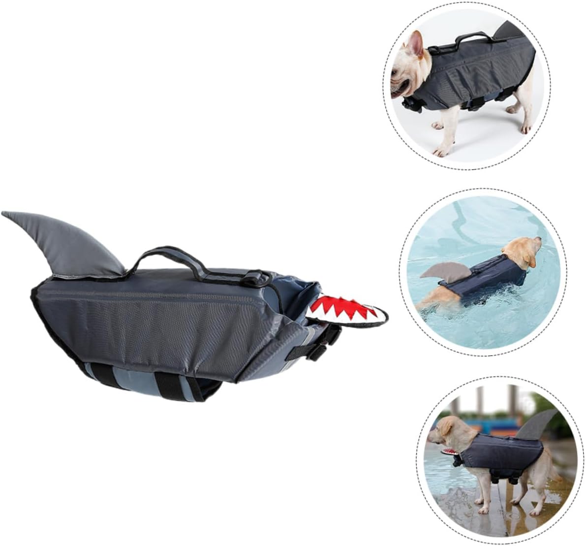 Dog Shark Swimming Vest Pet Life Jacket Reflective Floatation Vest Gray XL for Boating Pool Safety