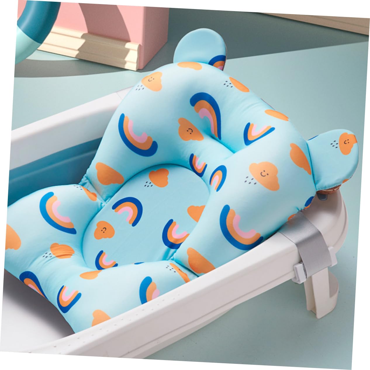 IWOWHERO 1Pc Bath Seat Support Non Slip Bathtub Cushion with Rainbow Design Lightweight Floating Pad for Safe