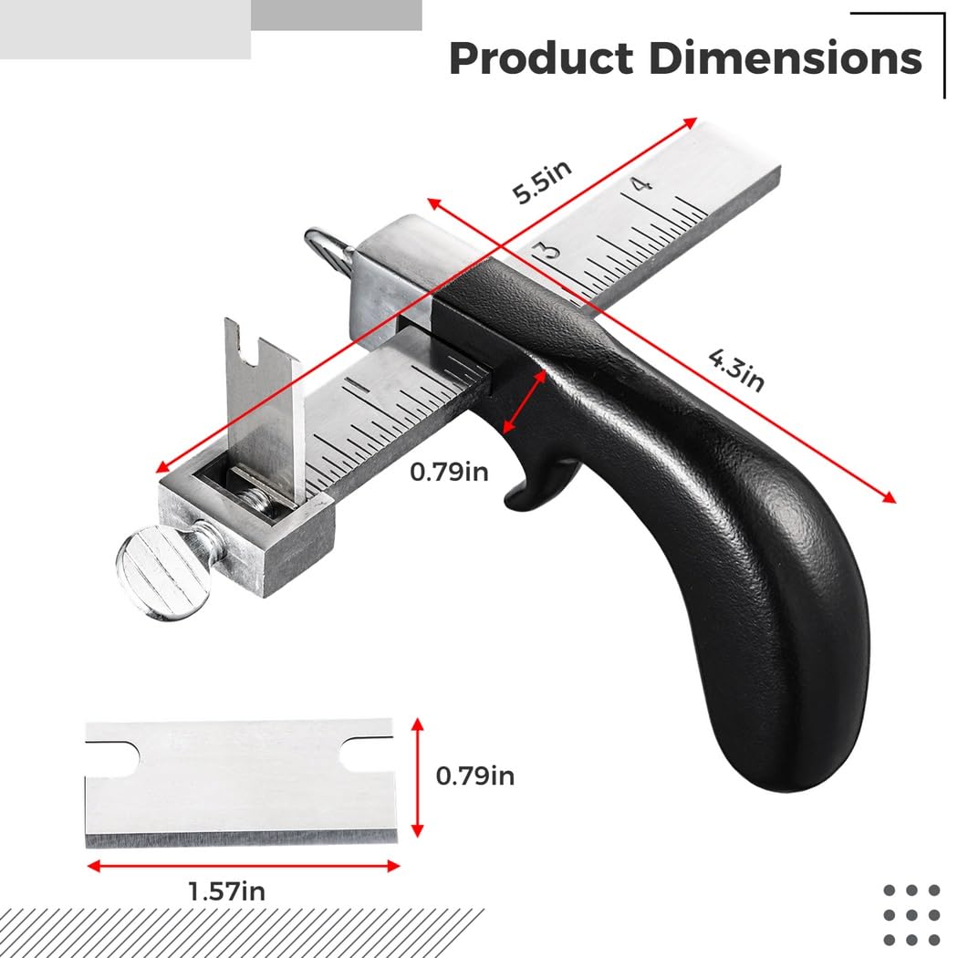 Taglierina per strisce in pelle, scala da 10,2 cm, con 3 lame in acciaio inossidabile, manico ergonomico in alluminio per fai da te, efficiente strumento di taglio manuale per lavori di pelle precisi
