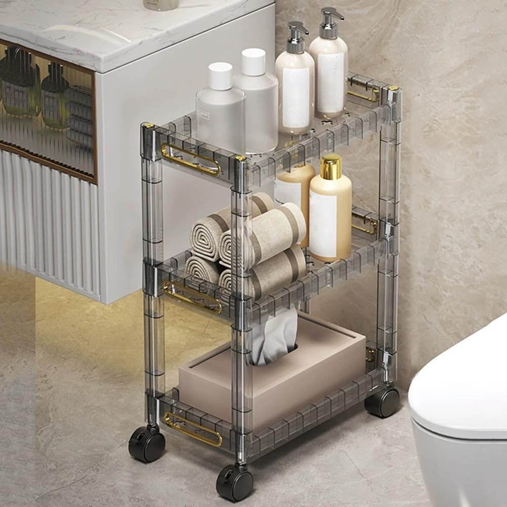 asdchZen 3-Tier Black Acrylic Rolling Cart - Mobile Bathroom & Kitchen Storage Trolley For Snacks Vegetables & Fruits - Utility Shelf For Easy Access