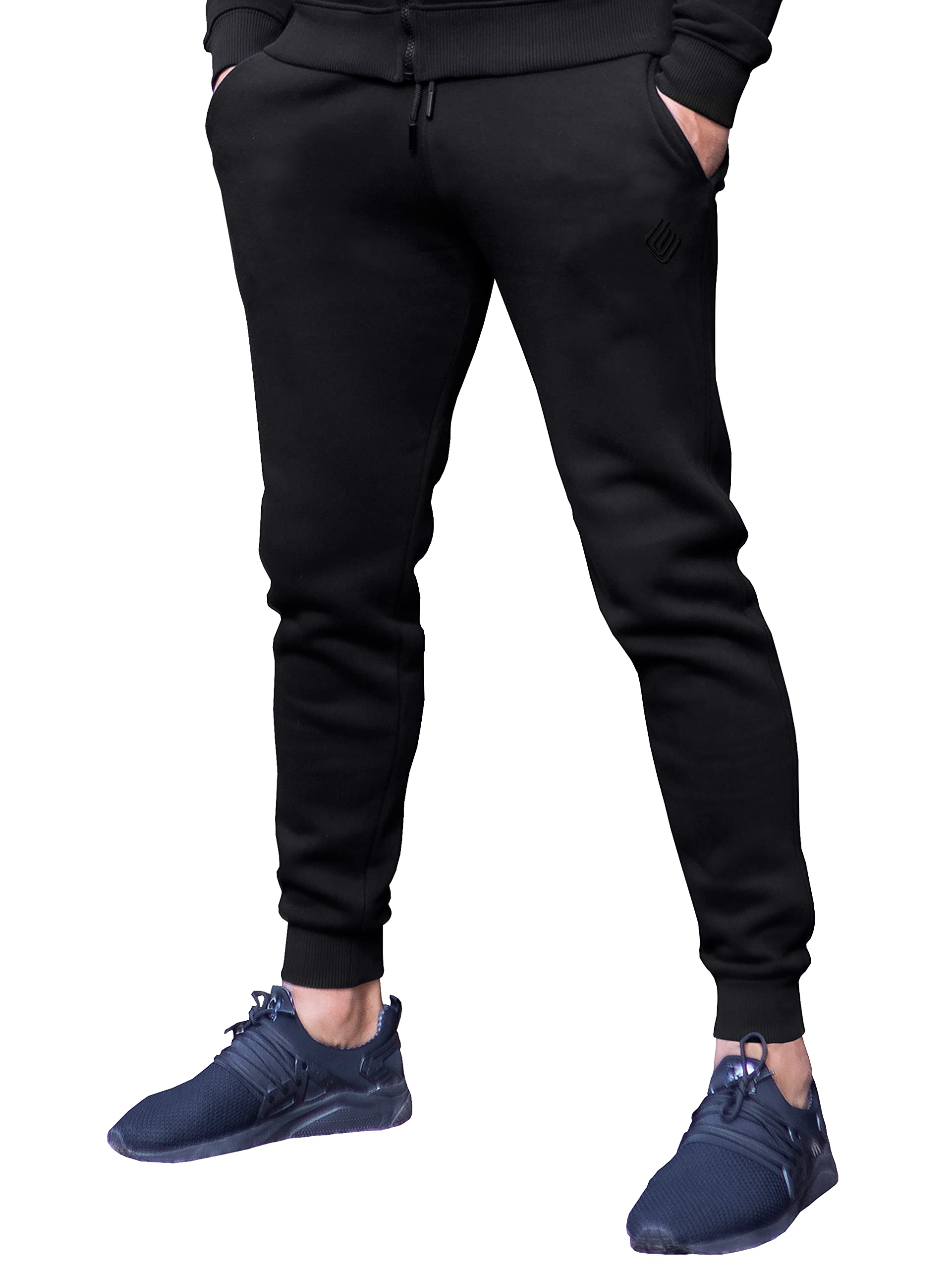 Ze Enzo Men's Black Ezjg579 Slim Joggers Fleece Cuffed Jogging Bottoms Track Sweatpants Trousers S