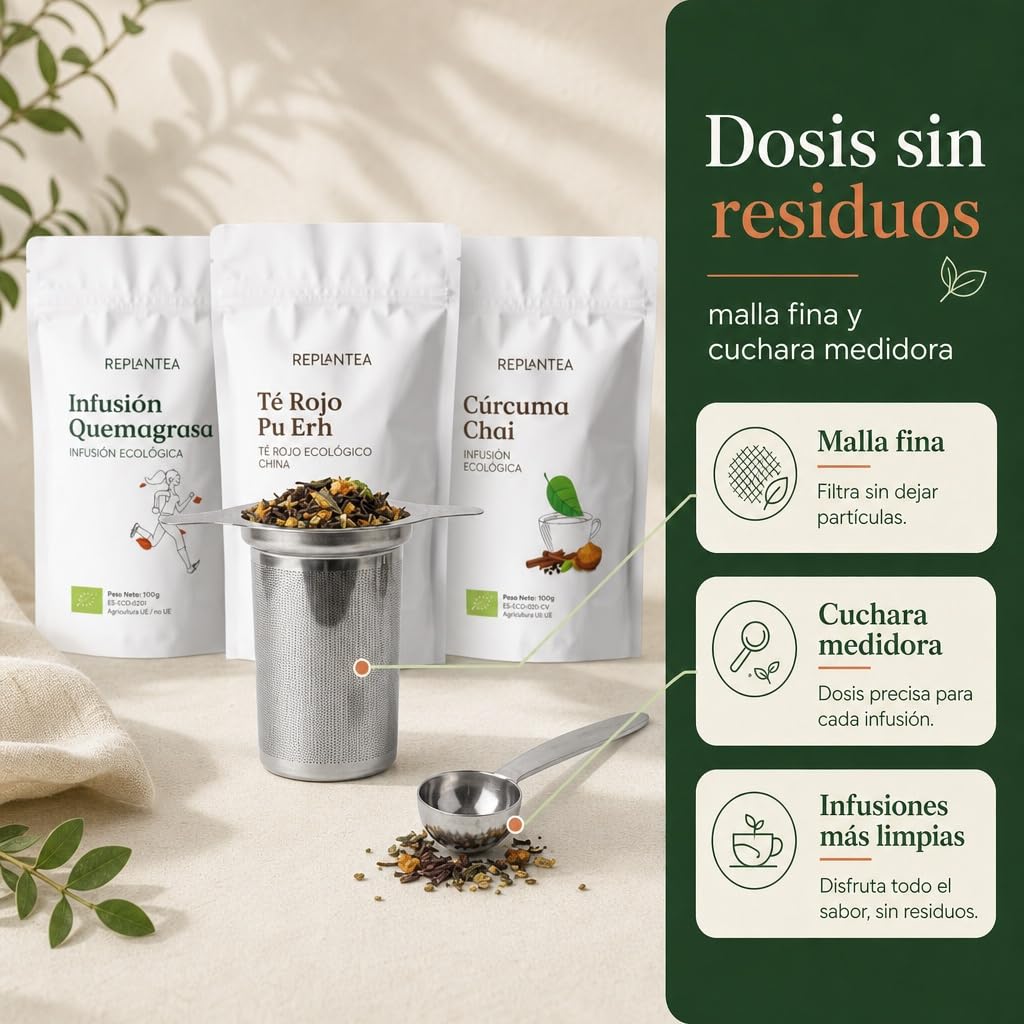 REPLANTEA Zestaw 3 naparów Slim luzem – Detox Depurtive and Drenant Herbata – 30 dni leczenia dla Twojego dobrego samopoczucia – filtr zaparzający i miarka ze stali nierdzewnej w zestawie