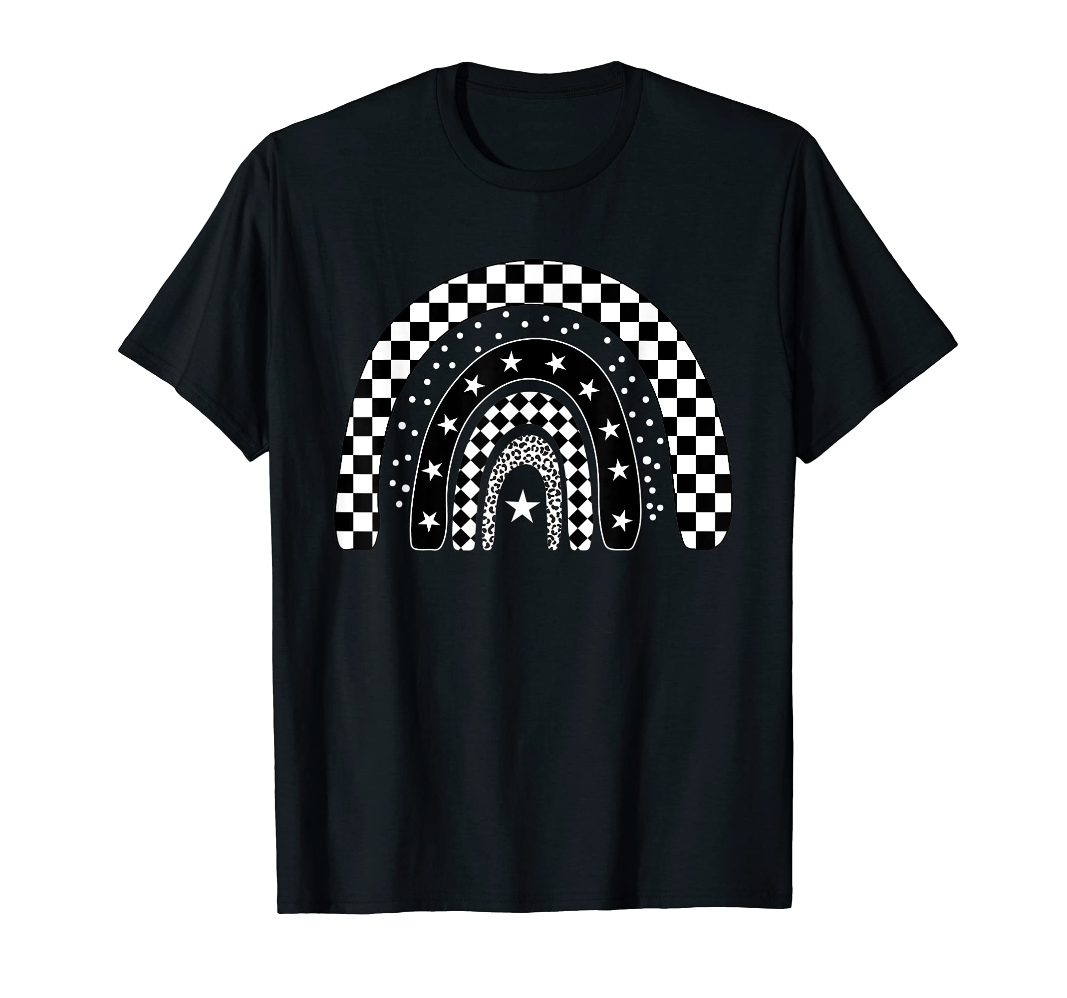Checkered Rainbow Racing TopsCheckered Rainbow Black White Racing Checkerboard Graphic T-Shirt