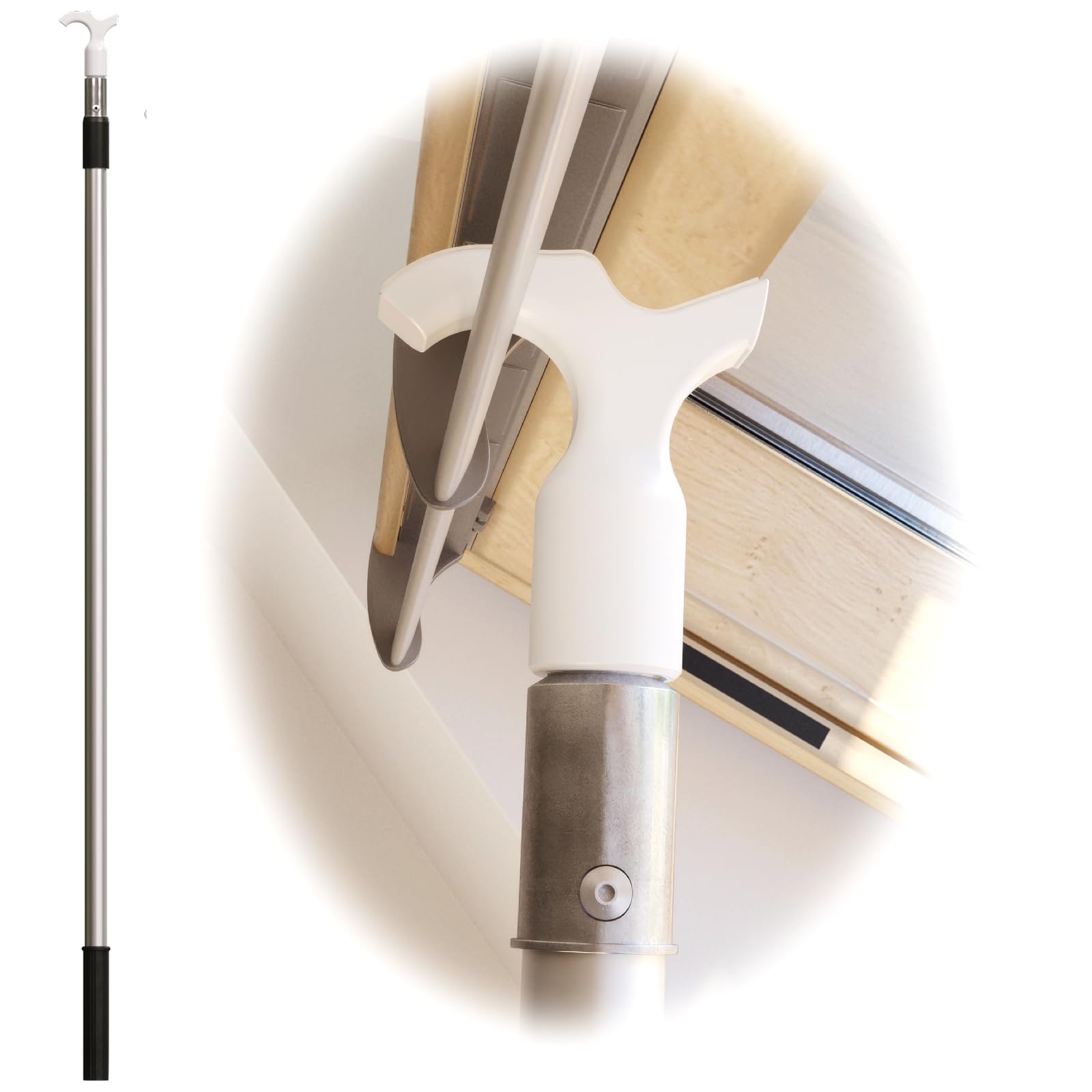 Clear Sky White Telescopic Window Opener Pole | Compatible With Velux Skylight Roof Windows And Blinds | 2M Rod | Extra Strong Hook