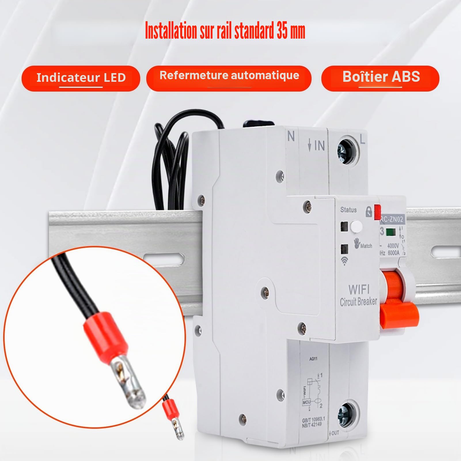 Jadeshay Disjoncteur Différentiel 63A, Tuya Disjoncteur WiFi Intelligent Interrupteur wifi Avec Protection de réenclenchement, Protection Contre les Surtensions et les Sous-tensions 230V 1P
