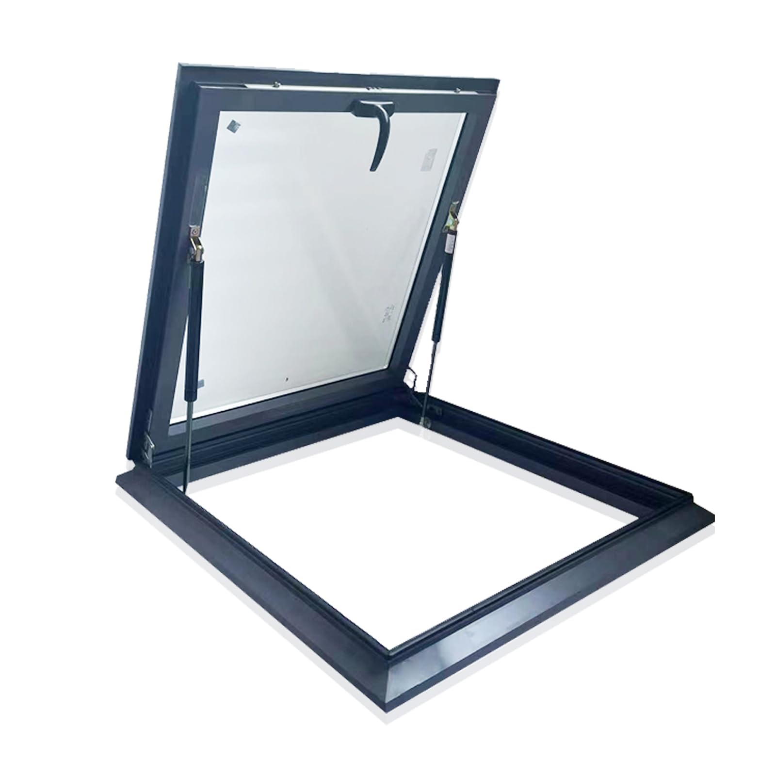 Amhricho Gray Skylight Roof Window, Tempered Glass Skylight Cover, Aluminum Alloy Frame & Hydraulic Rod, Egress Roof Window With Double-Layer Tempered Glass, For Roof, Attic, Basement, Sun Room, Warehouse (68*78Cm)