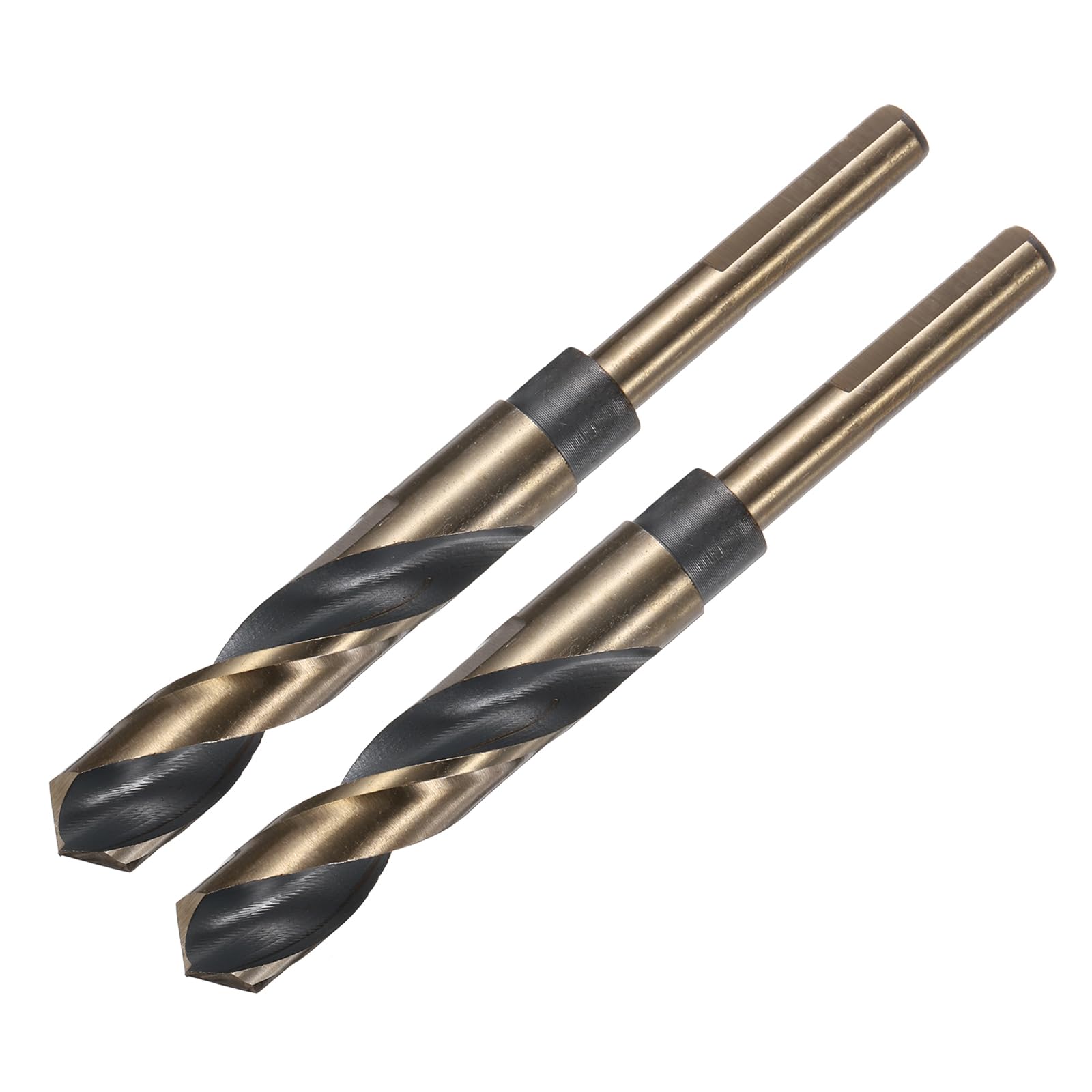 QUARKZMAN 2 Piezas Brocas Espirales Con Vástago Reducido 16.5mm Acero Rápido 4341 Recubiertas De Nitruro Negro Y Titanio Dorado Con Vástago De 10mm Para Acero Inoxidable Aleación Metal