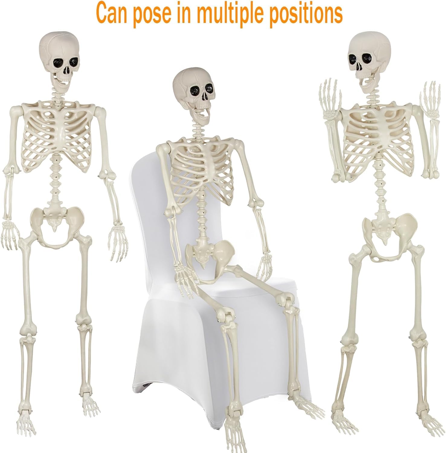 Set Decorativo De 5 Esqueletos Para Halloween – 2 De 90 Cm Y 3 De 40 Cm – Articulaciones Móviles – Para Interior Y Exterior – Ambiente Terrorífico