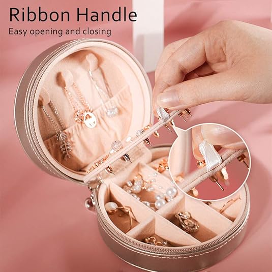 Meschett Scatola Portagioie Da Viaggio In Pelle PU Con Specchio – Piccolo Organizzatore Per Anelli, Orecchini, Collane – Regalo Rosa Per Donna - 2