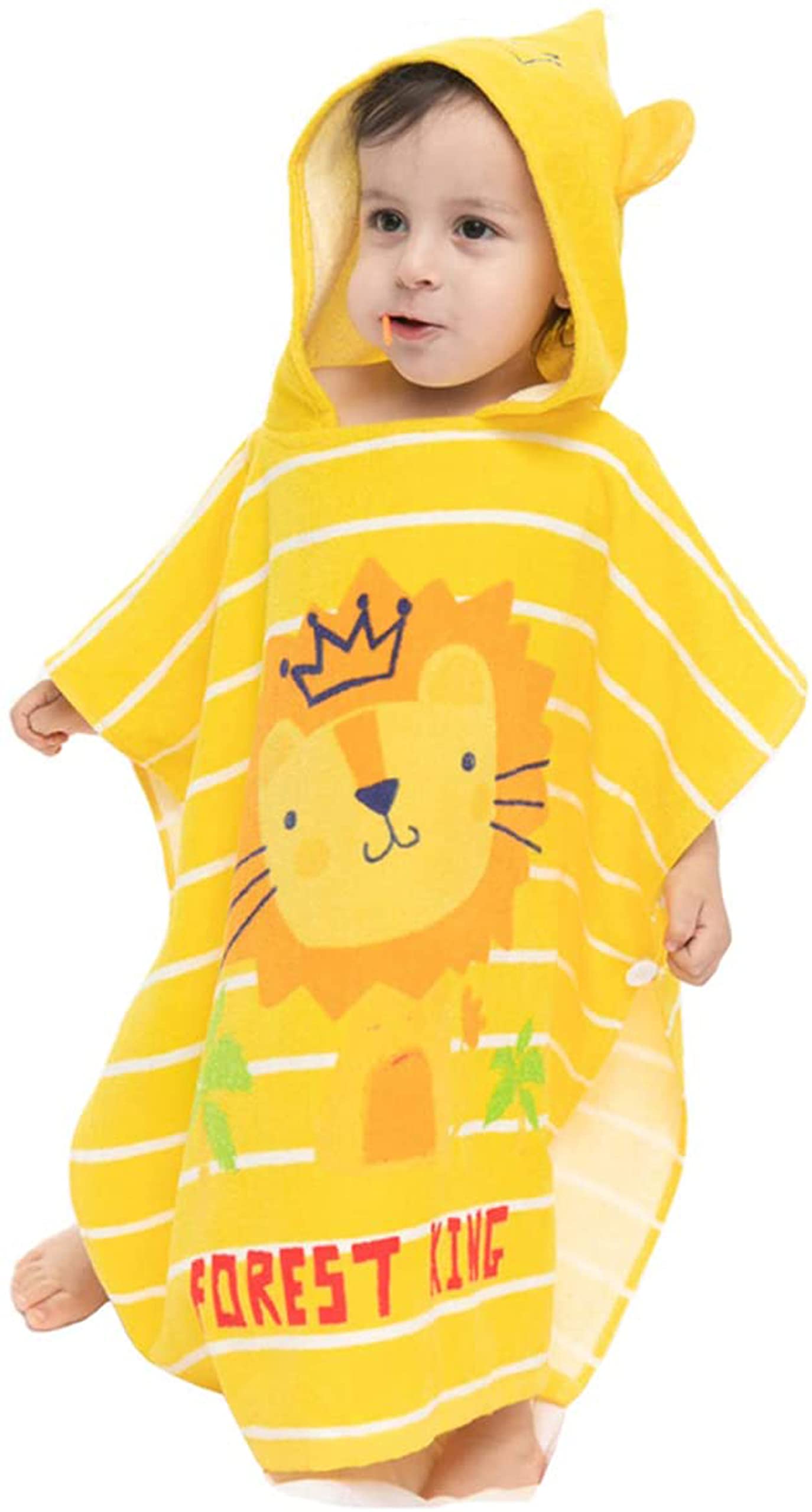 Azonee Kids Bath Towel, Children Hooded Towel, Microfiber Bath Towel Super Soft, Robe Poncho Bathrobe, for Boys Girls Swimming Beach Holiday Water Playing, Cartoon Animal Pattern (Lion)