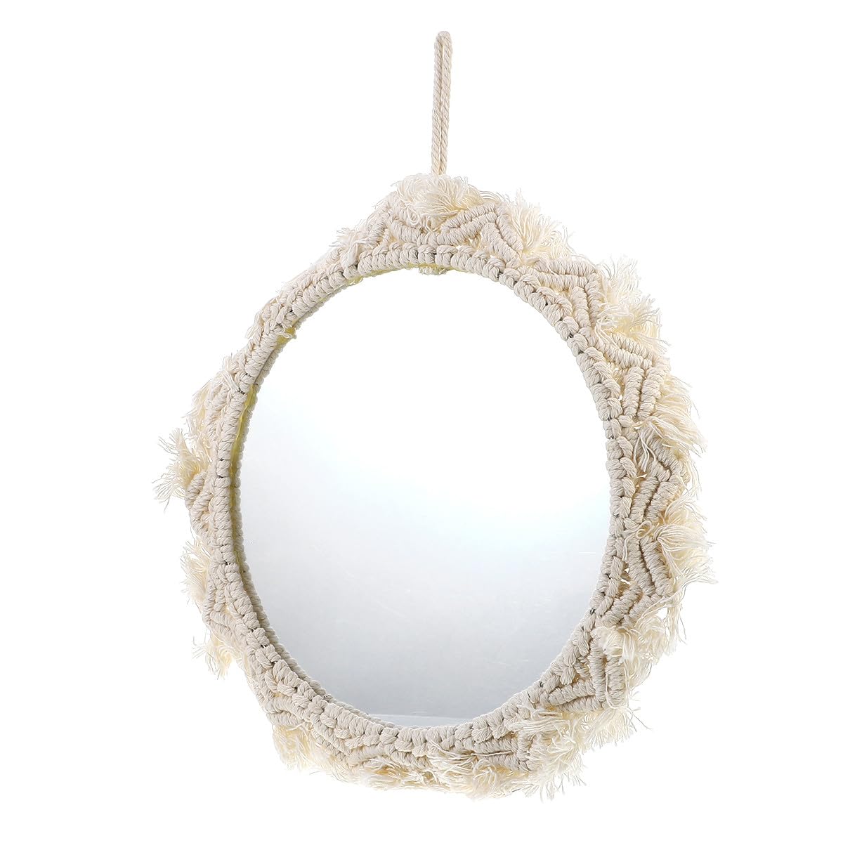 Schminkspiegel in Beige aus Acryl und Baumwolle Runder Dekorativer Wandteppichspiegel Kreative Wanddekoration für Schlafzimmer und Büro