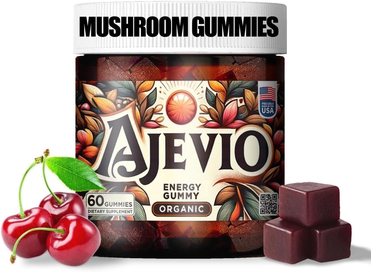 Mushroom Focus & Energy Gummies – Organic Lion’s Mane and Cordyceps, Plant-Based Caffeine, L-Theanine & B Vitamins, Nootropic for Stamina, Attention & Cognitive Support Cherry – 60 Ct (30 Day Supply)