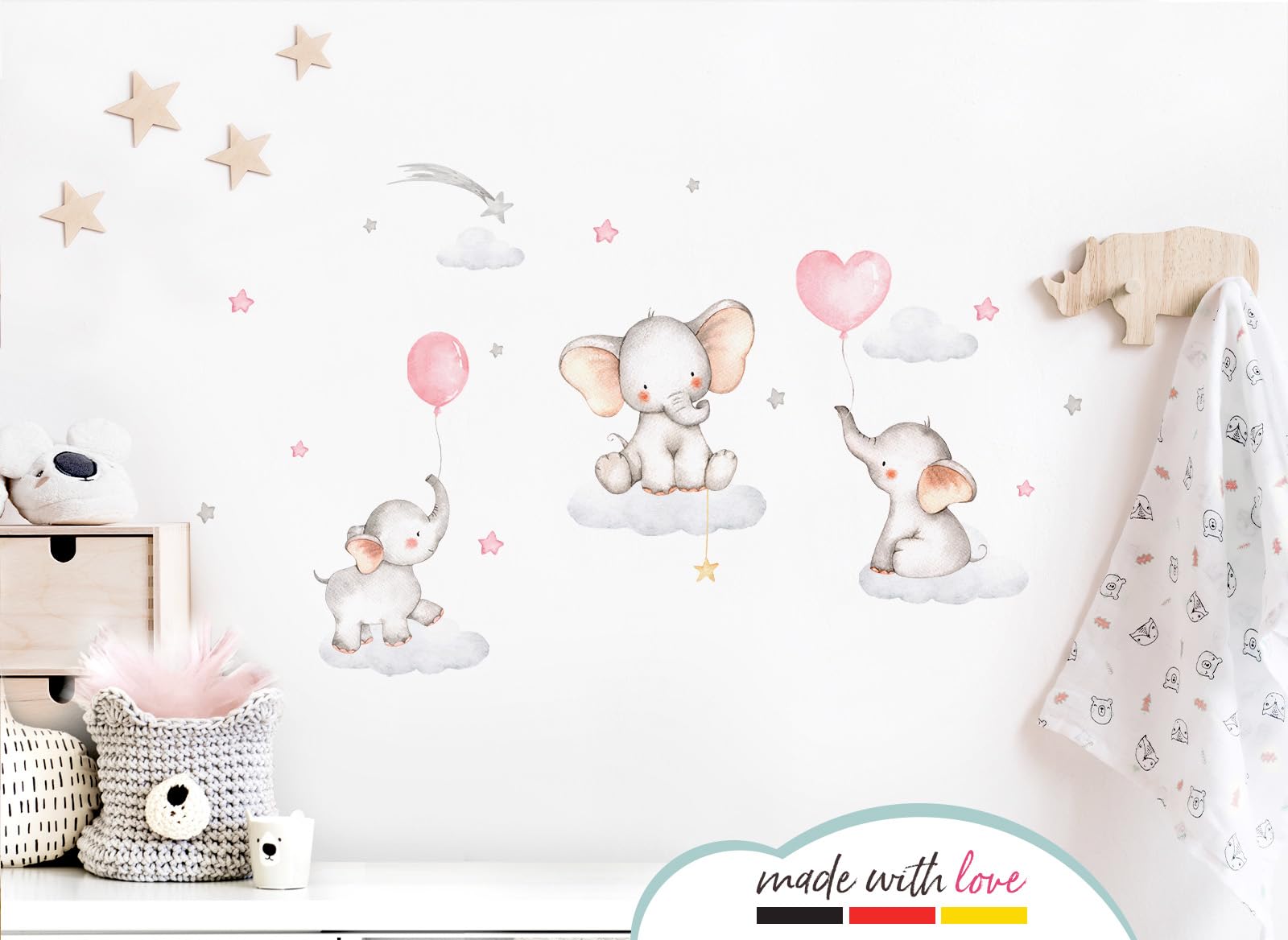 Little Deco DL854-2 - Adesivo da parete per cameretta dei bambini, motivo: elefanti