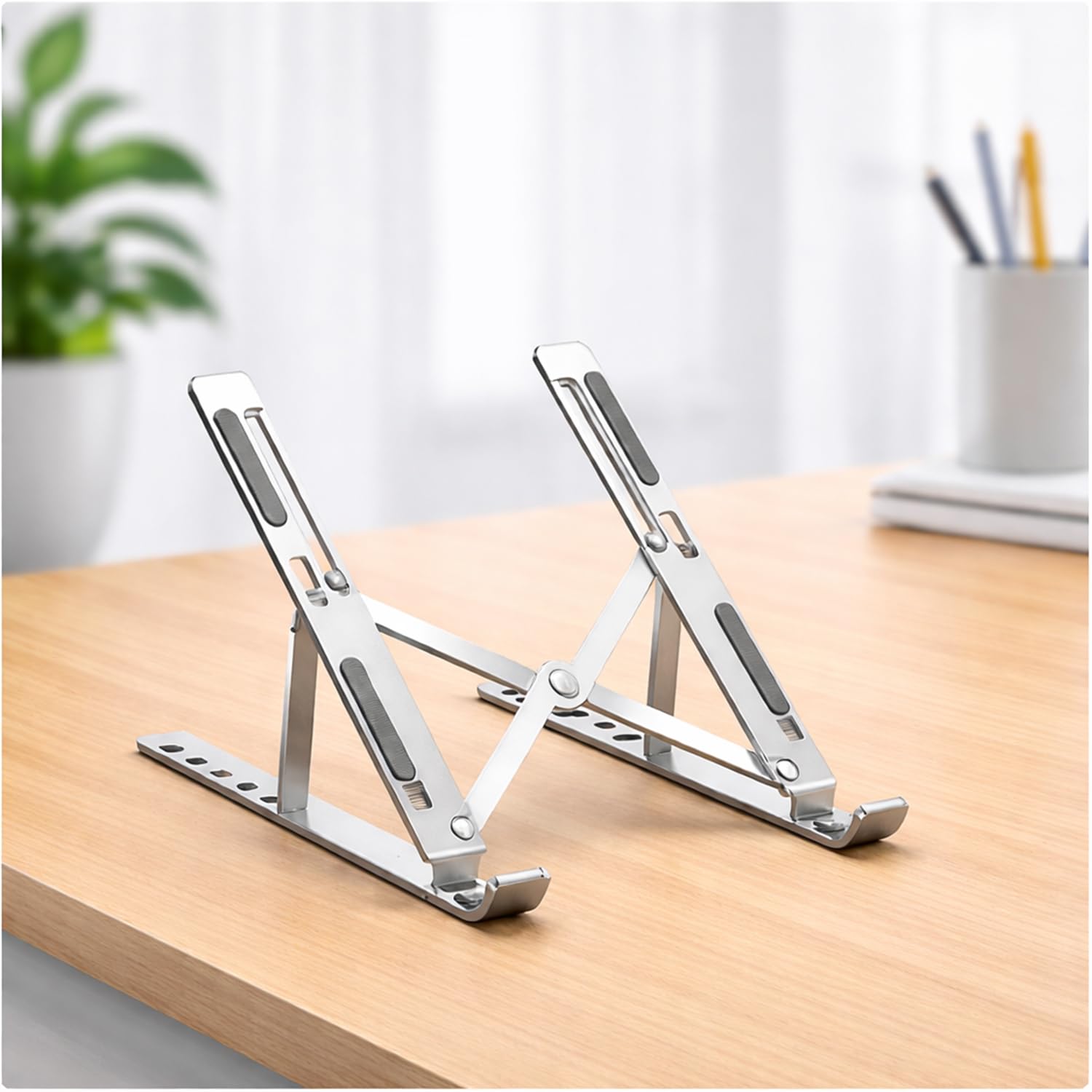 Portable Foldable Laptop Stand Aluminum Alloy Adjustable Height Laptop Riser for Desk Ergonomic Laptop Holder with Carry Pouch