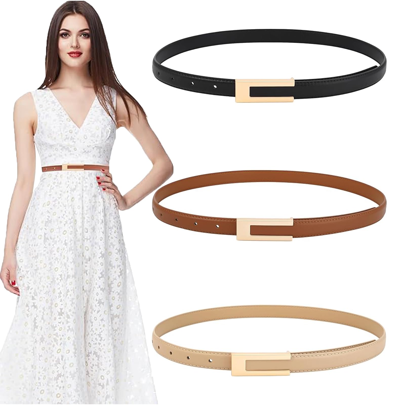 3PCS Waist Belt for Women Jeans, Belts for Women Dresses, PU Leather Skinny Fashion Ladies Belt for Woman Dresses Blouse Blazer-image-35