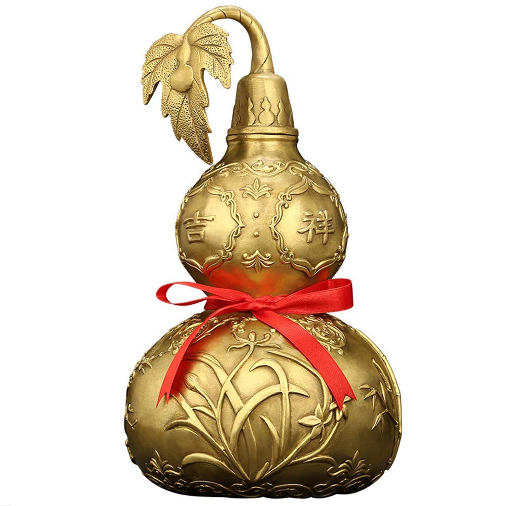 YNIYUJKL Charm Statue Chinese Feng Shui Golden Brass Good Luck Wu Lou/Hu Lu/Gourd Sculpture Prosperity Home Decoration Gift,Green
