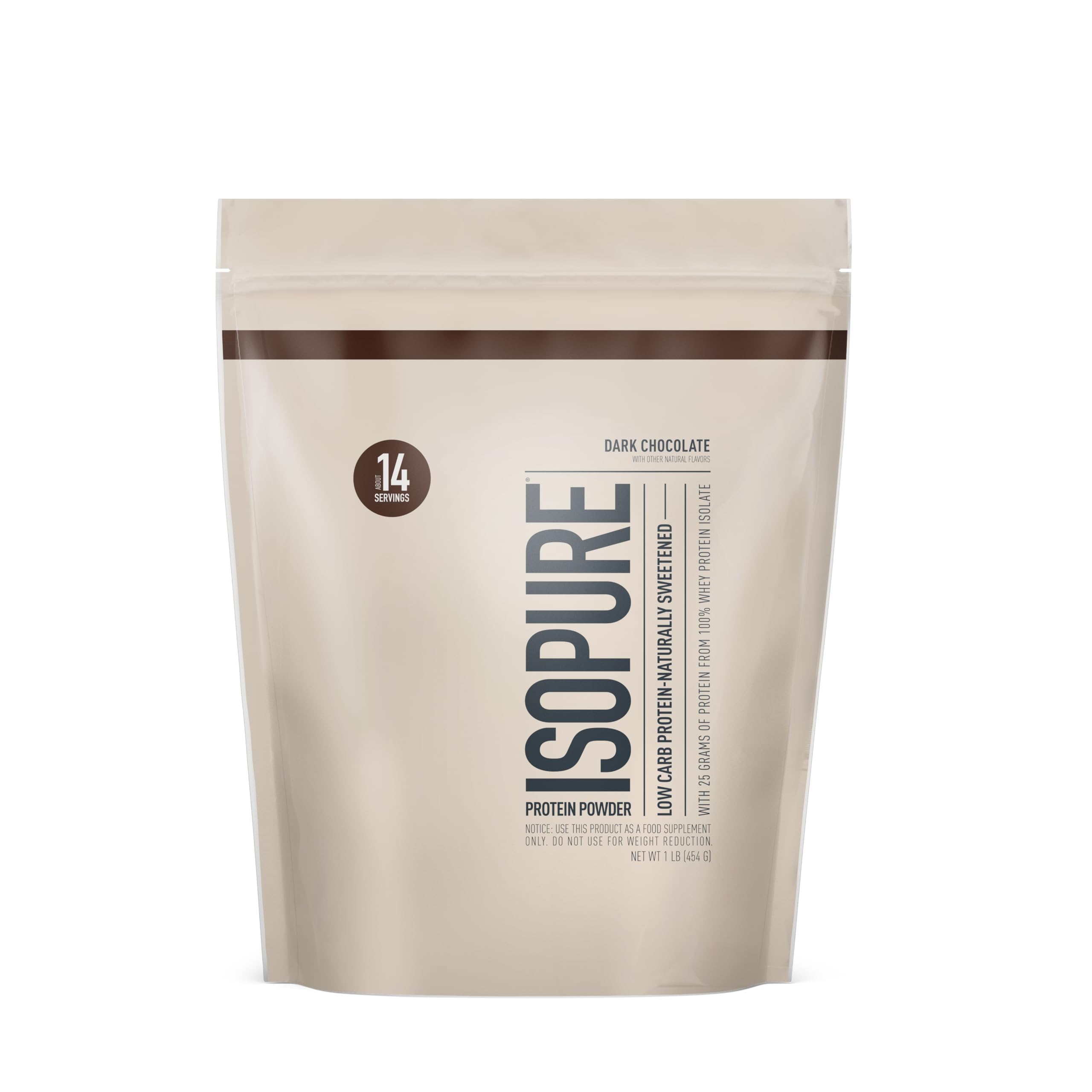 Isopure Low Carb 100% Pure Whey Isolate Protein Powder, Lactose Free, Gluten Free, With Vitamins, Dark Chocolate, 25g Protein Per Serving, 1 Lb, 14 Servings