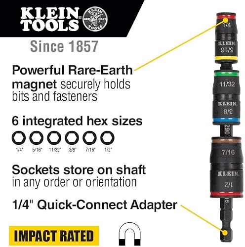 Miniatura 6 de Klein Tools 32900 - Juego de llaves abatibles de impacto 7 en 1 y juego de llaves abatibles de impacto 7 en 1 6 tamaños de controlador hexagonal más