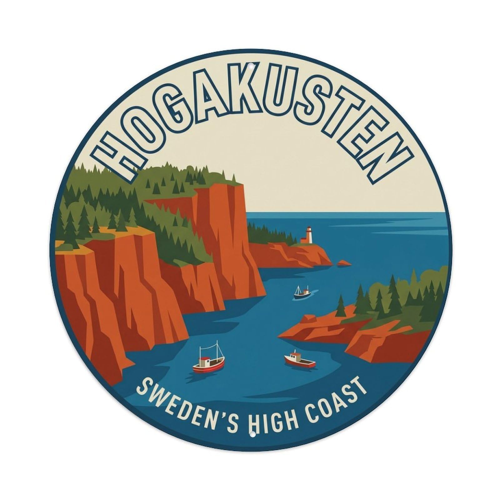 Vintage Travel Hogakusten Sweden Cliffs Metal Tin Sign