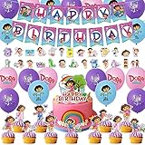 100 Pcs Dora the Explorer Party Supplies, Dora the Explorer Birthday Party Decorations Include Happy Birthday Banner, Cake Topper, Cupcake Toppers, Balloons and Stickers For Girls Kids
