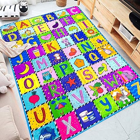 teytoy Baby Mats for Floor Alphabet Kids Rug Crawling Mat Play Rugs for Children Super Soft Non-Slip Colourful Foldable Playmats for Toddlers, 112 * 151cm Extra Thick (0.6cm) Cover