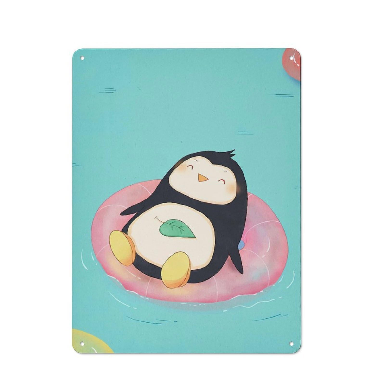 Junmoney Style-11 Retro Tin Sign 40X30cm Featuring Cute Penguin Relaxing Float For Home Bar Wall, For Collectors Decorating Home Bars And Entertaining Spaces