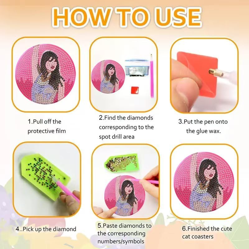 Taylorsw Diamond Art Coasters,8 Pcs Diamond Painting Coasters Kit with Holder,Crafts Kits for DIY Coaster, Diamond Art Kits for Adults - Image 5